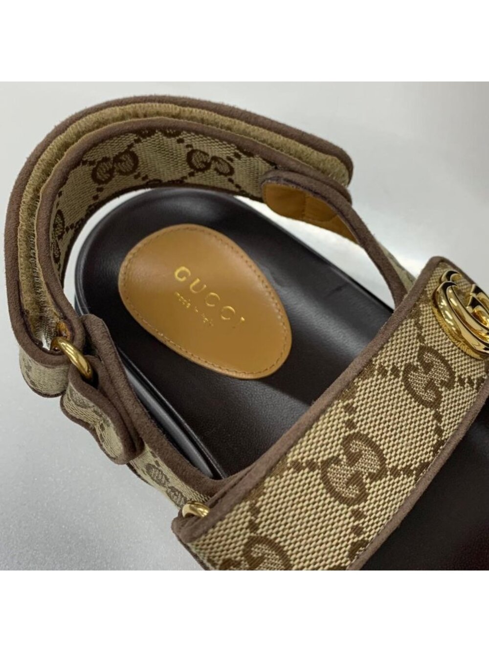 Gucci GG Marmont Canvas Double Strap Sandals Beige - Picture 7 of 10